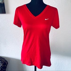 Nike Dri-Fit Red Athletic Vneck Top Shirt Small